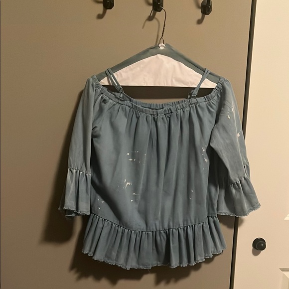 Blue Off-Shoulder Ruffle Blouse - Picture 1 of 1